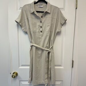 Beige Button-Up Shirt Dress